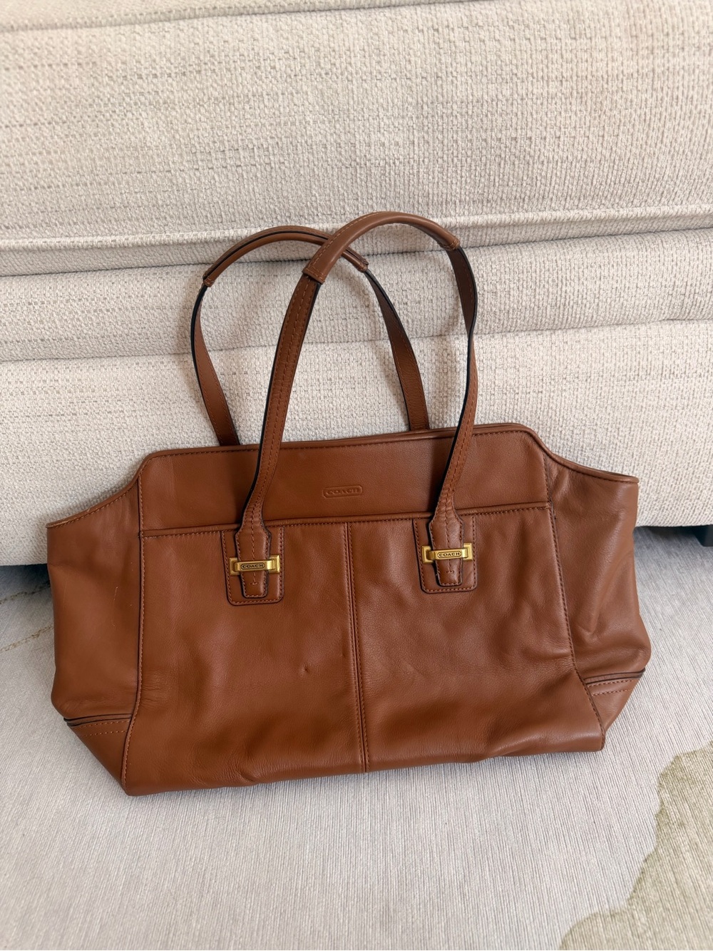 Coach Brown Leather Tote with Gold-Tone Hardware
